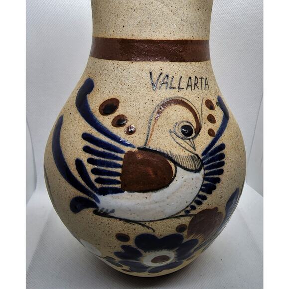 VASE-Vintage Tonala Mexican Pottery-Hand Painted-Vallarta-Signed-9" Tall - Picture 4 of 7